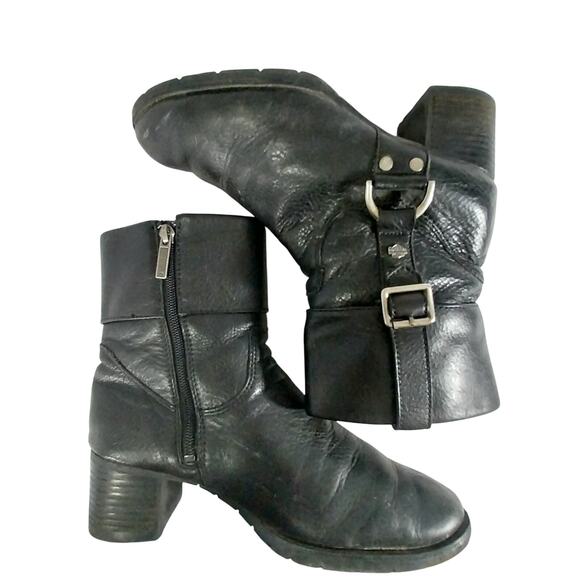 Harley-Davidson Black Leather Buckle Ankle Boots - Picture 7 of 13